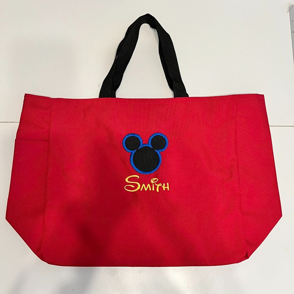 Disney Mickey Mouse Red Canvas ”Smith” Embroidered Tote Bag - VERY CUTE!